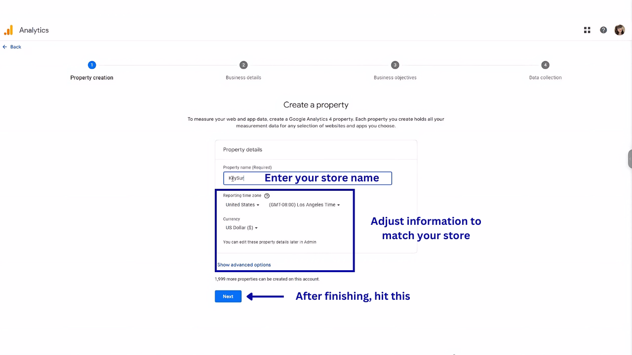 A new window will appear, filling in your store information